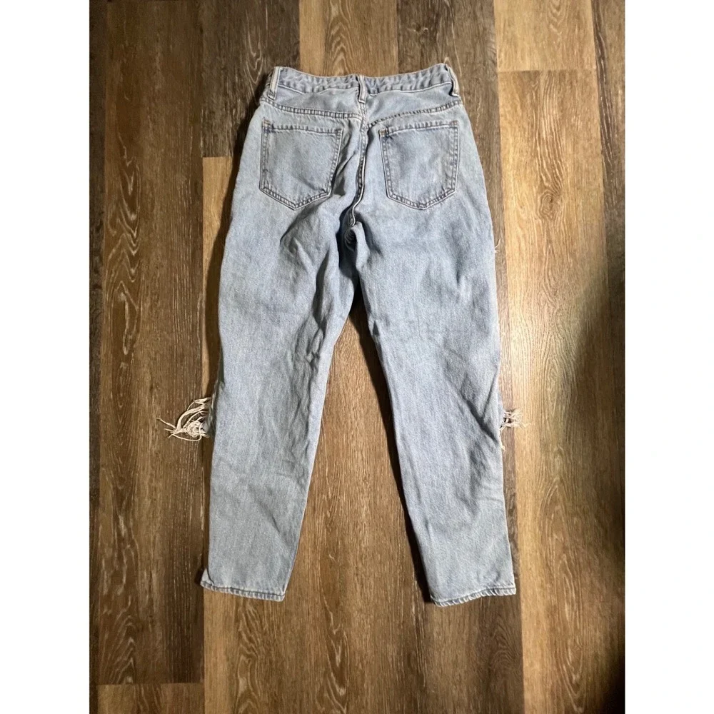 S.O.N.G. Distressed Mom Jeans Womens 3/26 Light Wash Blue Good Ripped Denim